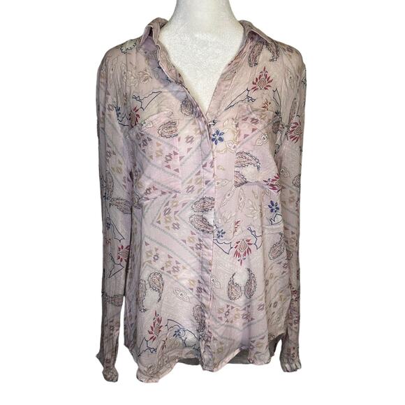 Cloth & Stone Anthropologie light pink pattern button down shirt size S - Picture 1 of 11
